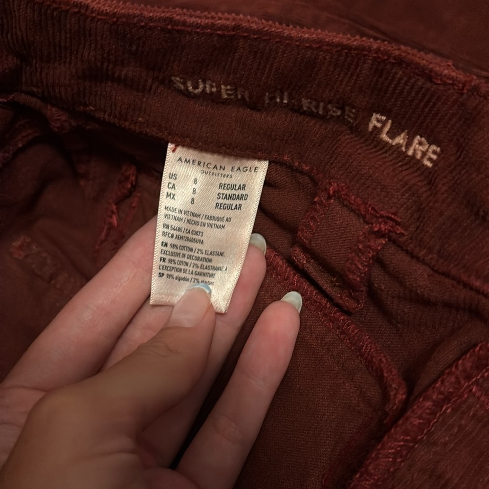 American Eagle Burgundy Corduroy Skinny Stretch Pants - Picture 4 of 4
